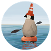 Pinguin arbeitet als Boje