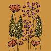Tegning Fine Line Blomster Orange gul Farverig
