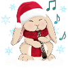Christmas Oboe Playing Cartoon Rabbit in Santa Hat