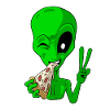 Alien eats pizza