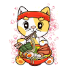 Chaton mangeant Ramen Kawaii Anime