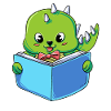 Dinosaur reading a book