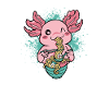 Axolotl eating ramen - soup