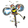 Bee rides electric scooter