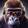 Gorilla mit Kopfhörern