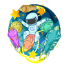 Astronaut in space with rockets