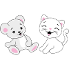 Laughing baby bear and kitten