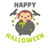 Monkey Happy Halloween Cauldron Bat
