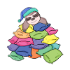 Sloth with lots of pillows