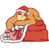 Faultier als Weihnachtsmann mit Weihnachtsgeschenk