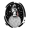 Astronaute avec skateboard dans l’espace