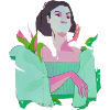 woman, pop-art, abstract, plants,pink, green