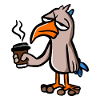 Tired bird with coffee