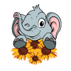 Cute elephant loves sunflower