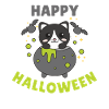 Cat Happy Halloween Cauldron Bat