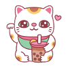 Cute Maneki Neko Cat With Bubble Tea