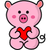 Cute pig holding heart