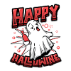 Cheerful Halloween ghost drinks wine.