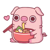 Cute Chubby Piggy Eating Japanese Ramen Noodles