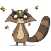 Funny raccoon with wasps