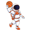 Astronaut plays basketball clothes