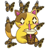 Nette Katze mit Sonnenblumen-Schmetterlings-Tee-Ka