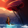Awesome jellyfish with little mermaid