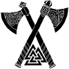 Axes and black Viking symbol