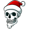Schädel mit Weihnachtsmannmütze und Bart