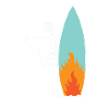 Surfing skeleton with burning surfboard