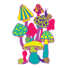 Colourful mushroom drifts in neon colours