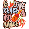 Pepperoni, pepper hot sauce, peace-and-love