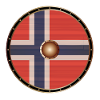 Rundt vikingeskjold med norsk flag