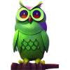 Green owl on a branch