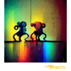 Two dancing rainbow robots