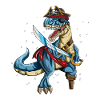 Pirate Dino T-Rex Pirate Outfit Eye Patch Sabre