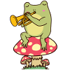 Grenouille sur champignon avec trompette