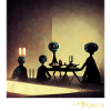 Robot family eating dinner