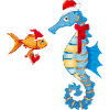 Fisch und Seepferdchen in Weihnachtsstimmung