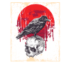 Gothic Skull-Red Moon-Black Crow