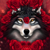Wonderful wolf with flowers.
