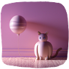 Pink cat with a balloon