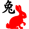 Chinese character rabbit with red rabbit