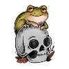 Frog on old-school art skull
