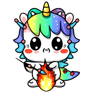 00221 süßes Drachen Einhorn Baby spielt mit Feuer