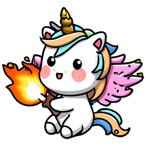 00223 süßes Einhorn mit Flügel spielt mit Feuer