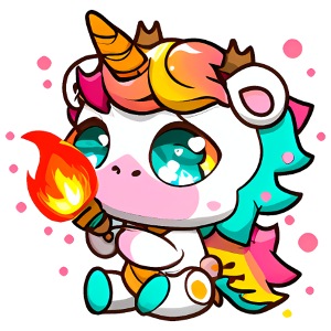 00232 verspieltes Einhorn spielt mit Feuer