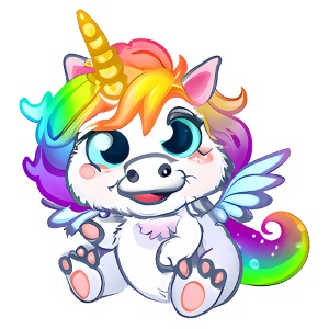 00264 flauschiges Einhorn Baby mit Regenbogenmähne