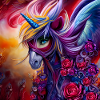 Wunderbares buntes Einhorn mit Blumen.