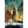 Aquarelle Ville de Noël